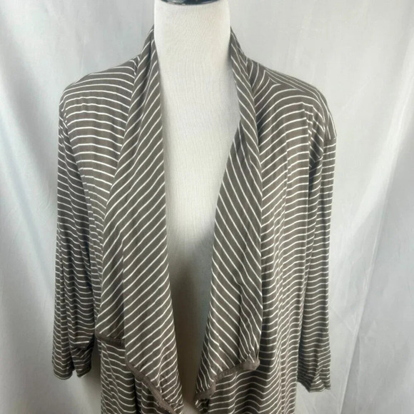 St John's Bay Open Cardigan Sweater Women Plus 3X Brown White Stripe Lightweight - Picture 2 of 6